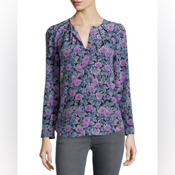 Joie Tops - 542- Joie NWOT Blue & Purple Zahira Floral Silk Top, Size Medium